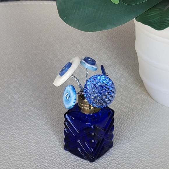 Cobalt Blue Handmade Button Floral Arrangement - Picture 3 of 8